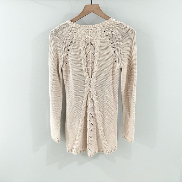 Anthropologie Angel Of The North Lace Detail Cable Knit Sweater Beige Size Small - Picture 6 of 6